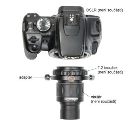 Na T-2 kroužek se upevní DSLR fotoaparát bez objektivu.