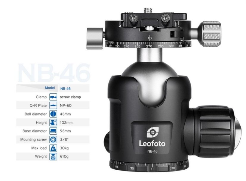 Leofoto - kulová hlava NB-46 + NP-60 (30kg) dual panorama