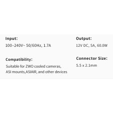 Napájecí adapter pro kamery ZWO 12V-5A