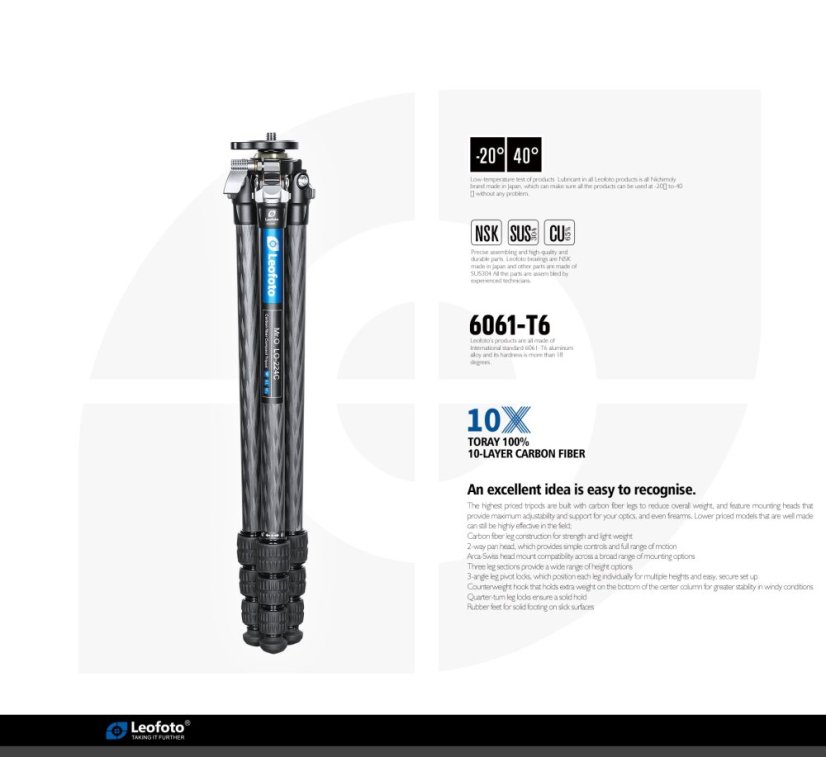 Leofoto - karbonový stativ Mr.O LO-224C + BV-1R (3kg/170cm)