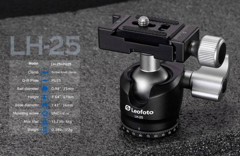 Leofoto - kulová hlava LH-25 +PU-25 (6kg)