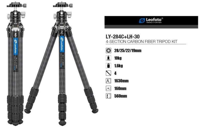 Leofoto - karbonový stativ Mr.Y L284 + hlava LH-30 (10kg/163cm)