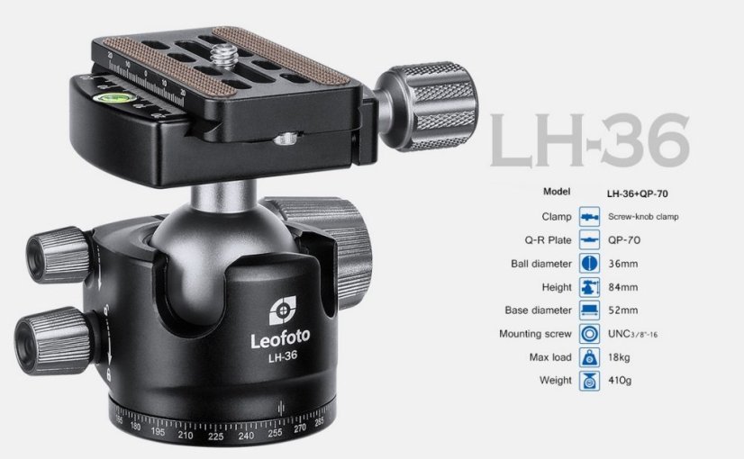 Leofoto - kulová hlava LH-36 + QP-70 (18kg)