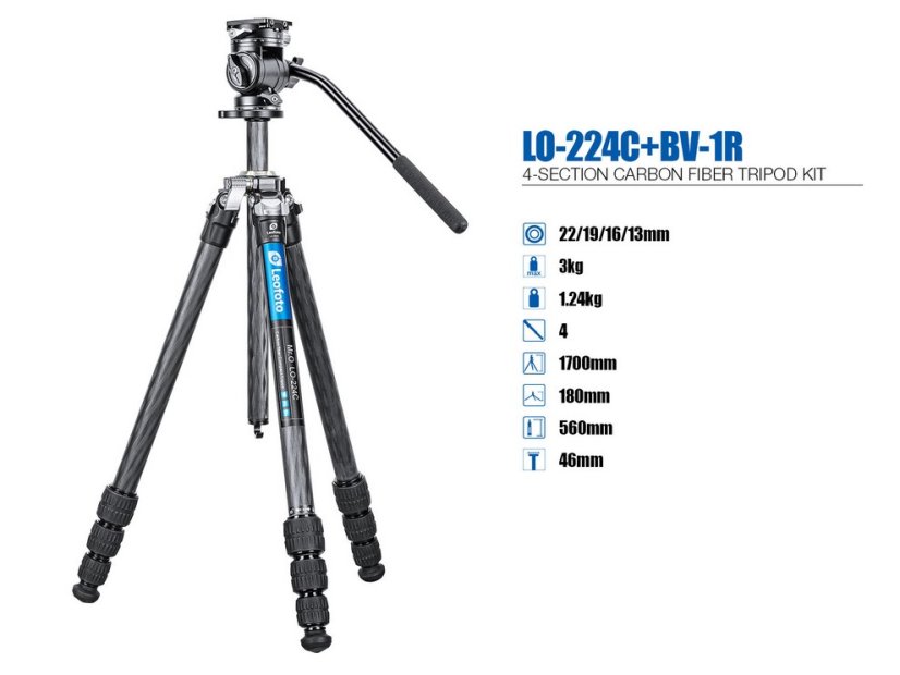 Leofoto - karbonový stativ Mr.O LO-224C + BV-1R (3kg/170cm)