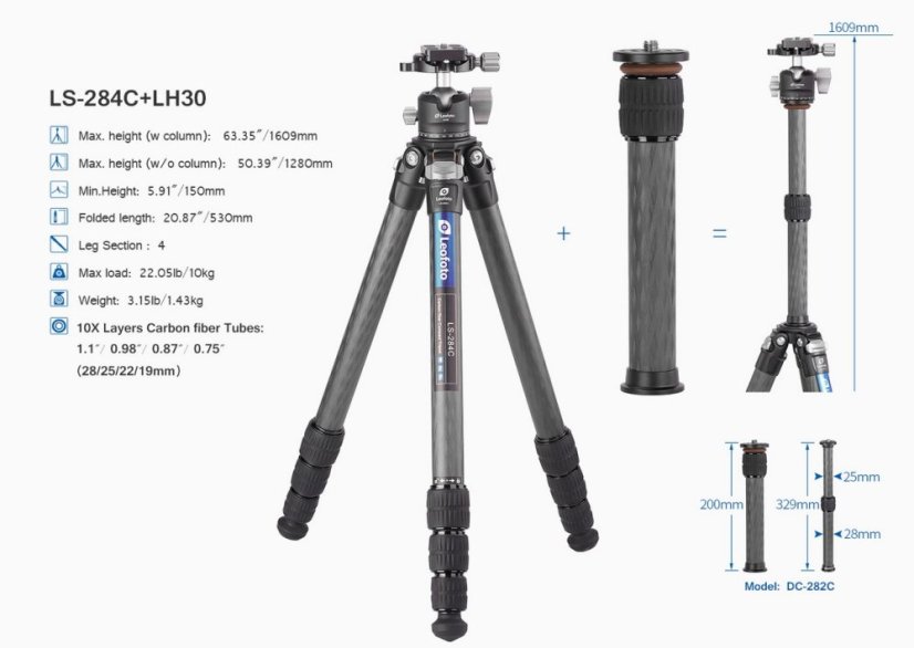 Leofoto - karbonový stativ Ranger LS-284 + kulová hlava LH-30 (10kg/160cm)