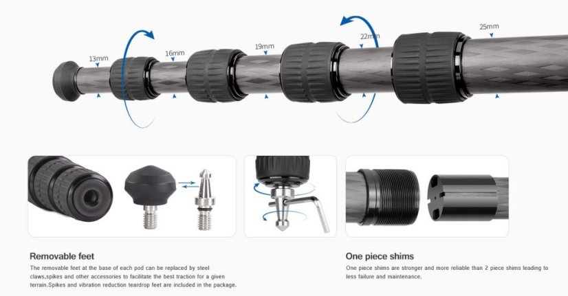 Leofoto - karbonový stativ Ranger LS-255 + kulová hlava LH-30 (8kg/179cm)