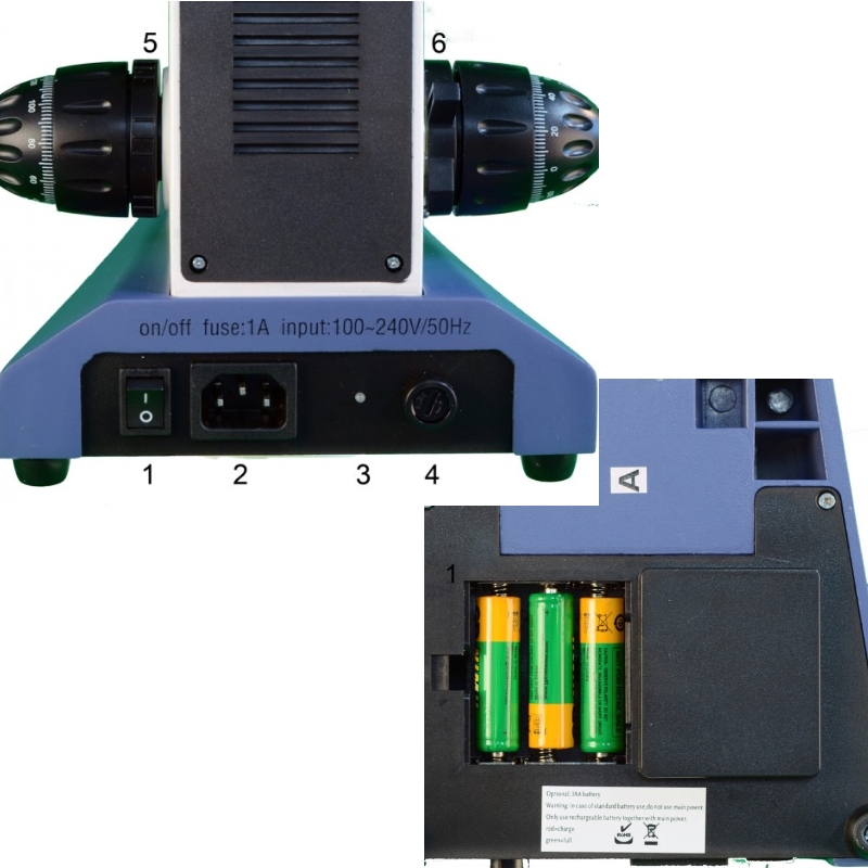 Mikroskopy BMS řada EduLed - napájení je možné pomocí síťového kabelu nebo baterií