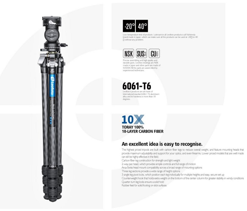 Leofoto - karbonový stativ Mr.O LO-224C + BV-1R (3kg/170cm)
