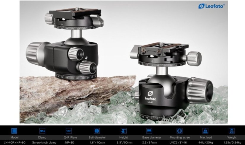 Leofoto - kulová hlava LH-40R + NP-60 (20kg) dual panorama