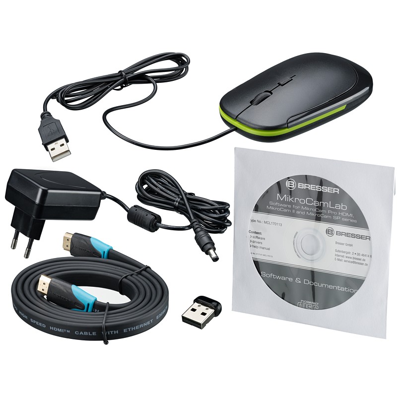 Bresser MikroCam PRO HDMI Autofocus - součástí je USB myš, HDMI kabel, 12V adapter, software