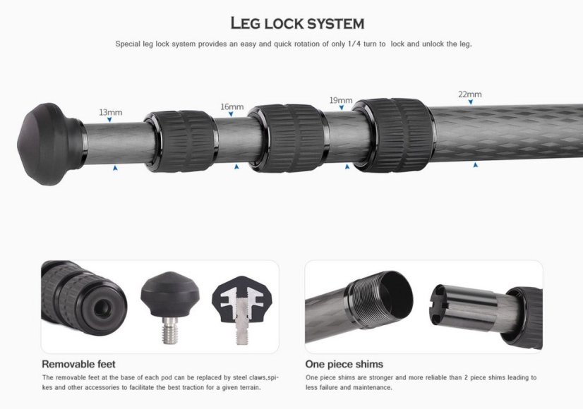 Leofoto - karbonový stativ Ranger LS-224 + kulová hlava LH-25 (6kg/149cm)