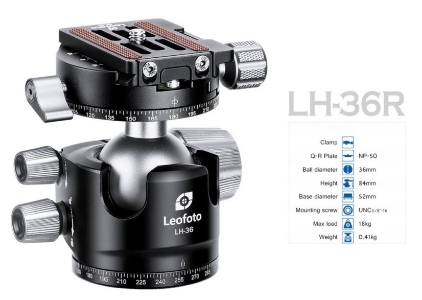 Leofoto - kulová hlava LH-36R + NP-50 (18kg) dual panorama