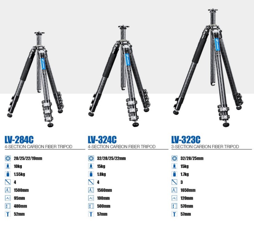 Leofoto - karbonový stativ Manba LV-323C (15kg/165cm)