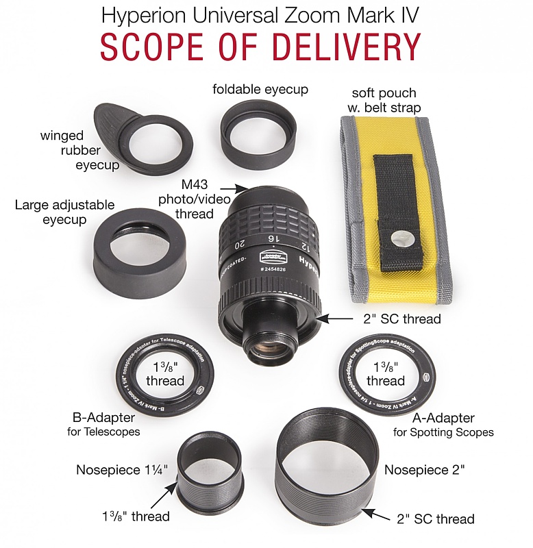 Baader Hyperion 68° 8-24 mm ClickStop Zoom Mark IV (2”&1.25”) + Barlow