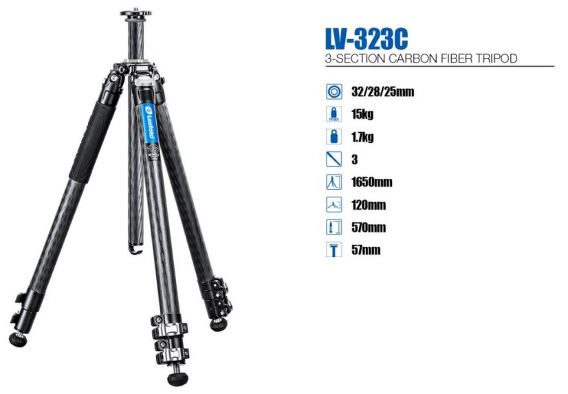 Leofoto - karbonový stativ Manba LV-323C (15kg/165cm)
