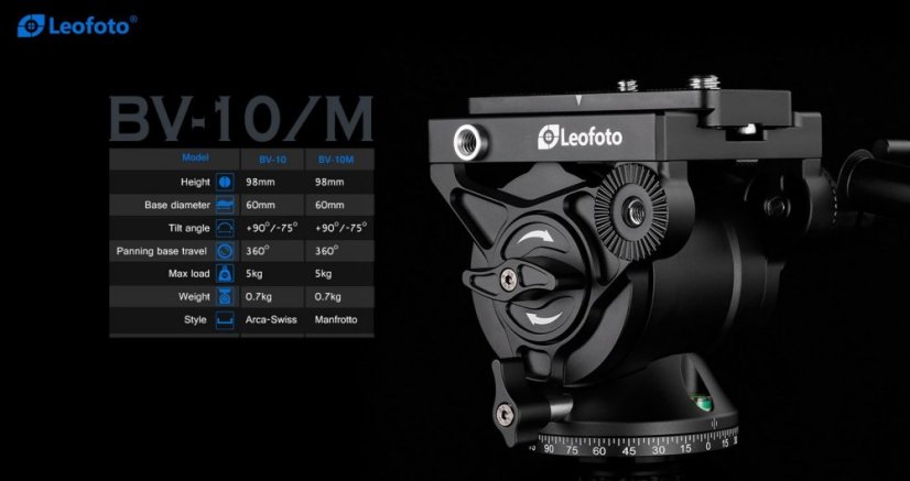 Leofoto - fluidní video hlava BV-10 Arca-Swiss (5kg)