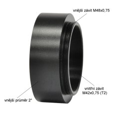 Adapter M48x0,75 (vnitřní) / T2 - M42x0,75 (vnější), vnější průměr 2" (OD=16,5mm)
